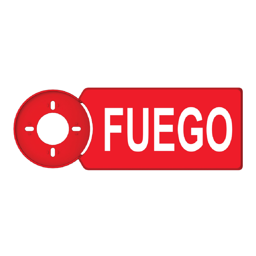 Letrero rojo para sirena de incendio. Texto FUEGO