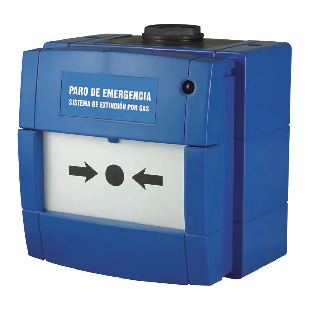 Pulsador KAC Paro de Extinción EN-12094-3 color Azul IP65.