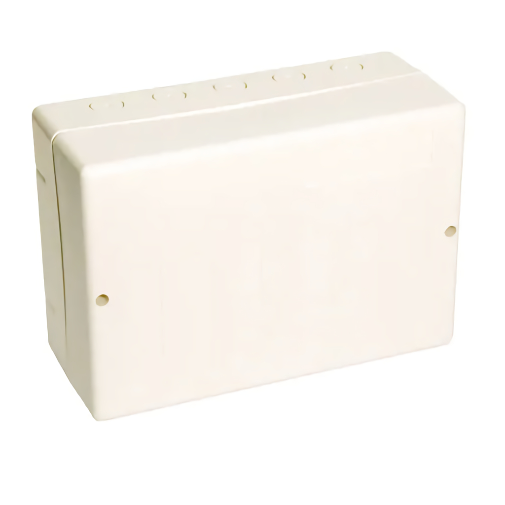 Caja en ABS antiestático y caracterÃsticas ignÃfugas V0 de color marfil para albergar multimódulos.